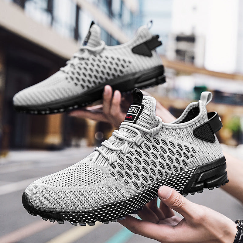 Grey men's athletic shoes - training sports shoes with supportive breathable design