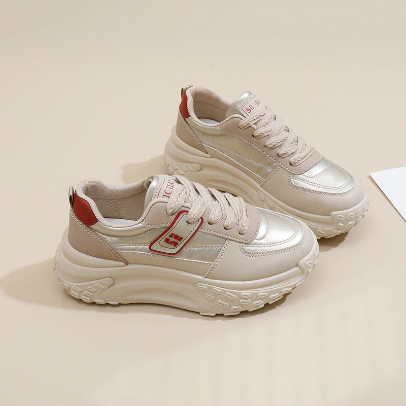 Beige women’s korean style dad sneakers thick sole casual shoes