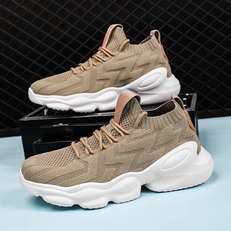 Men’s Thick Sole Flyknit Sock Sneakers – Casual Dad Shoes