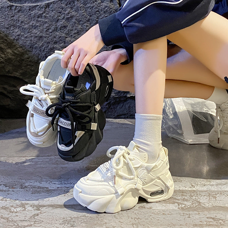 Women’s Thick Sole Dad Sneakers White Casual Sports Shoes