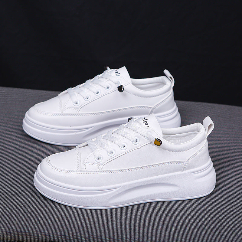 White women’s white platform sneakers low top casual leather shoes