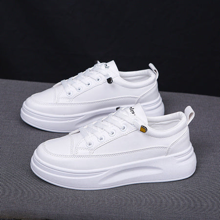 White women’s white platform sneakers low top casual leather shoes