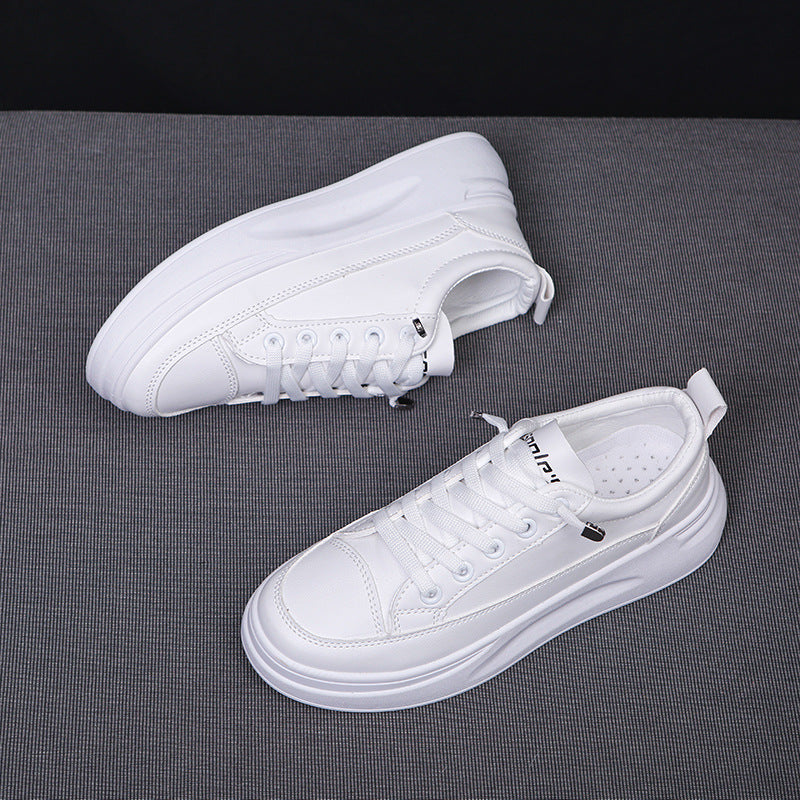 Women’s White Platform Sneakers Low Top Casual Leather Shoes