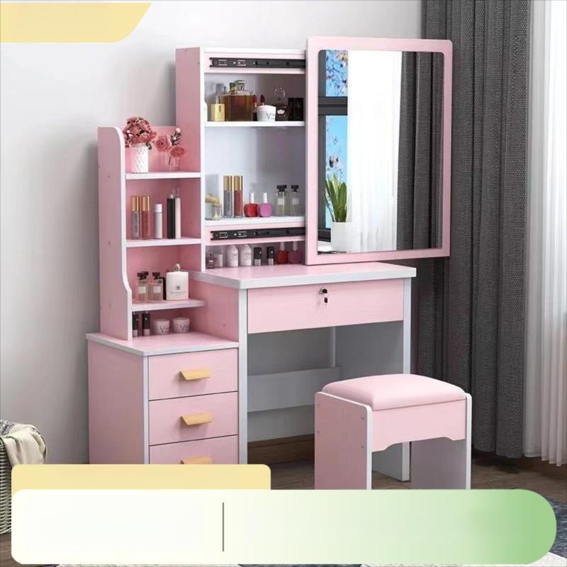 Modern Dressing Table with Push-Pull Mirror — pink