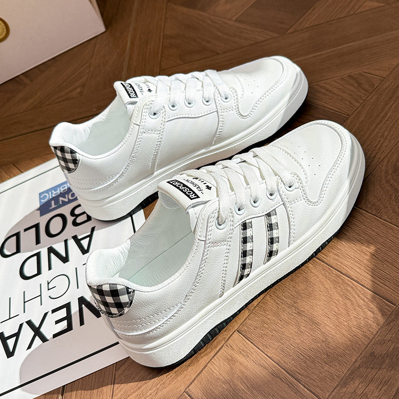 White and black women’s white leather sneakers korean style casual sports shoes