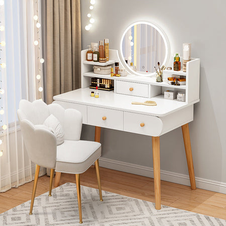 Modern Dressing Table with Push-Pull Mirror — white