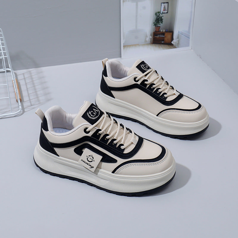 Black women’s white thick sole sneakers casual dad shoes