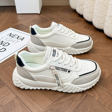 White women’s korean style dad sneakers thick sole casual shoes