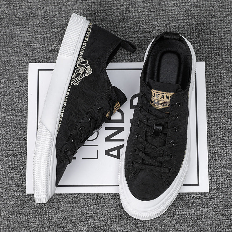 Men’s White Low-Top Sneakers – Korean Business Casual Style