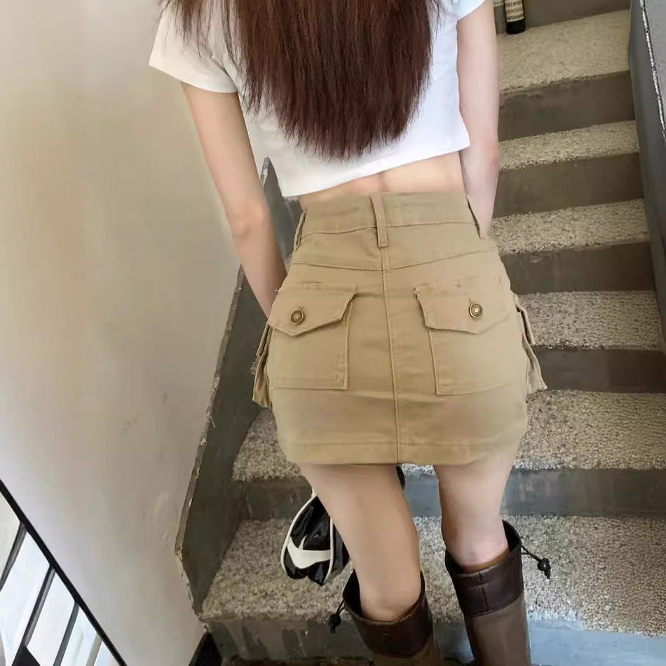 Women’s High Waist Denim A-Line Short Skirt Casual Retro