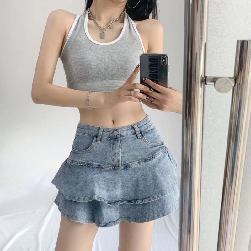 Women’s High Waist Denim Fishtail A-Line Skirt Casual Summer