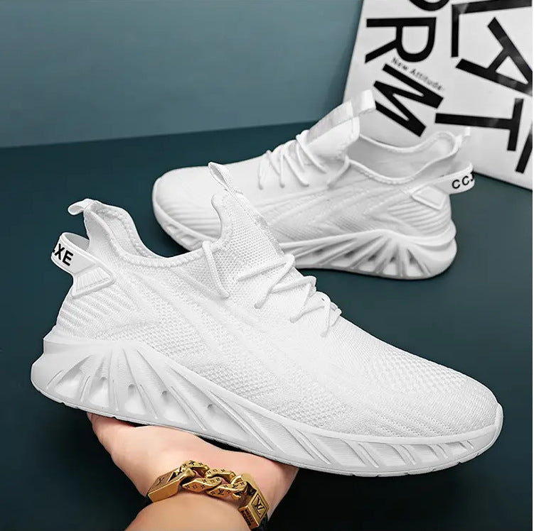 White men's sneakers - casual athletic shoes with cushioned comfortable sole