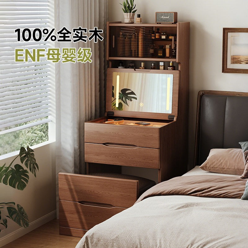 Solid Wood Minimalist Dressing Table with Flip-Top Storage