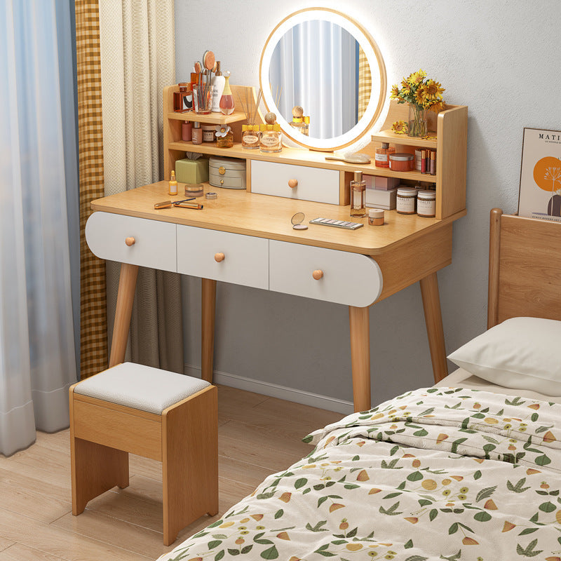 Modern Minimalist Dressing Table with Makeup Mirror — white