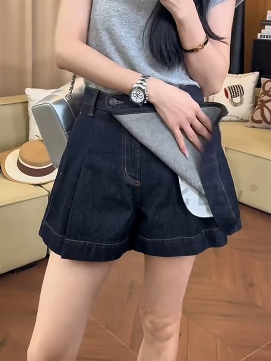Women’s High Waist Denim Skort Loose Straight Leg Summer
