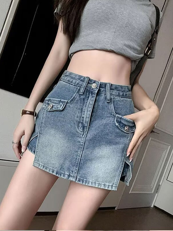 Women’s Plus Size High Waist Denim A-Line Skirt Summer Casual