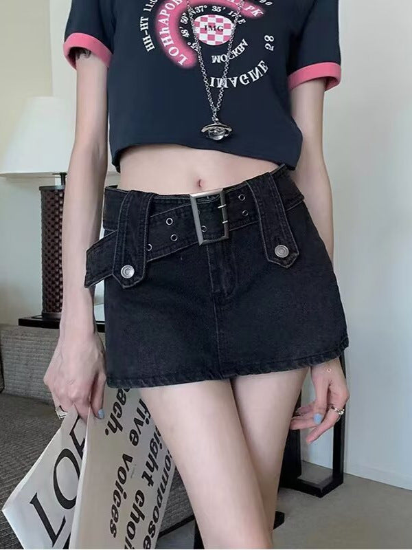 Black women’s high waist blue denim a-line skirt casual summer