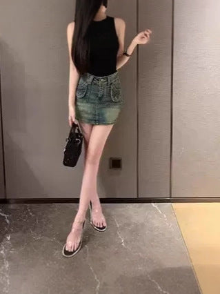 Women’s High Waist Denim A-Line Short Skirt Casual Summer