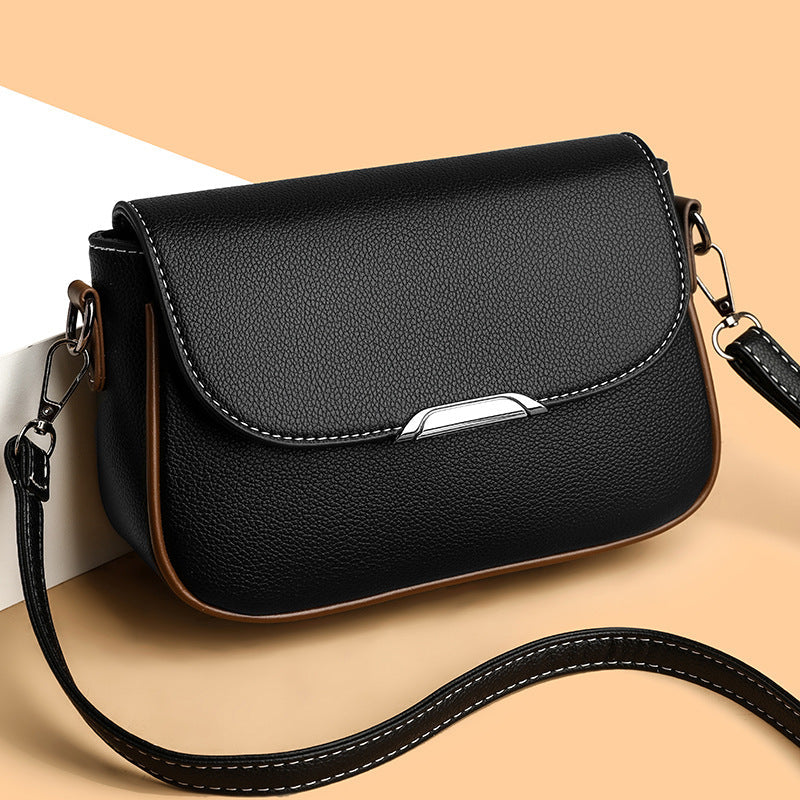 Black large flap crossbody messenger bag for women