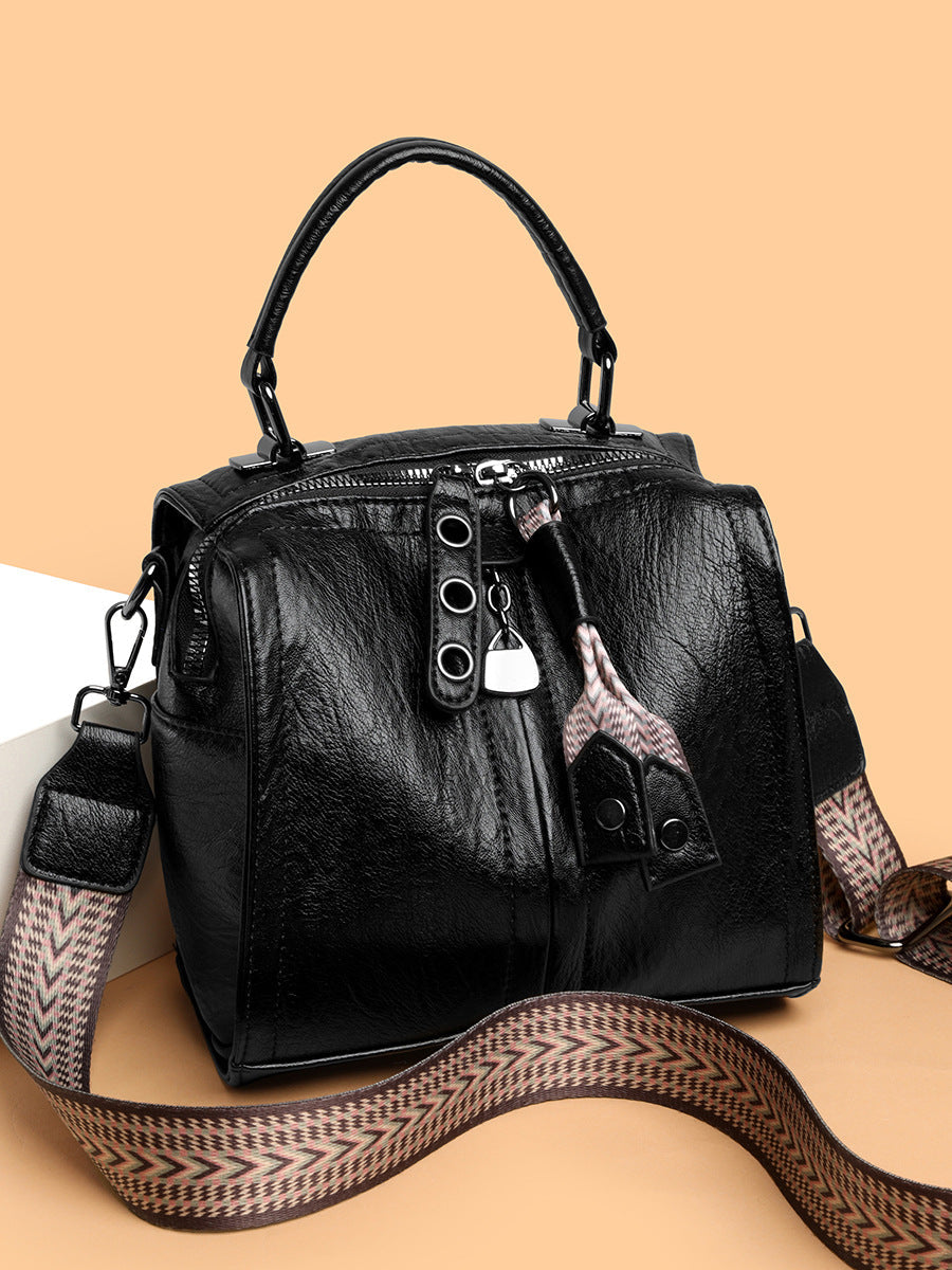 Yellow retro soft leather boston shoulder crossbody bag for women