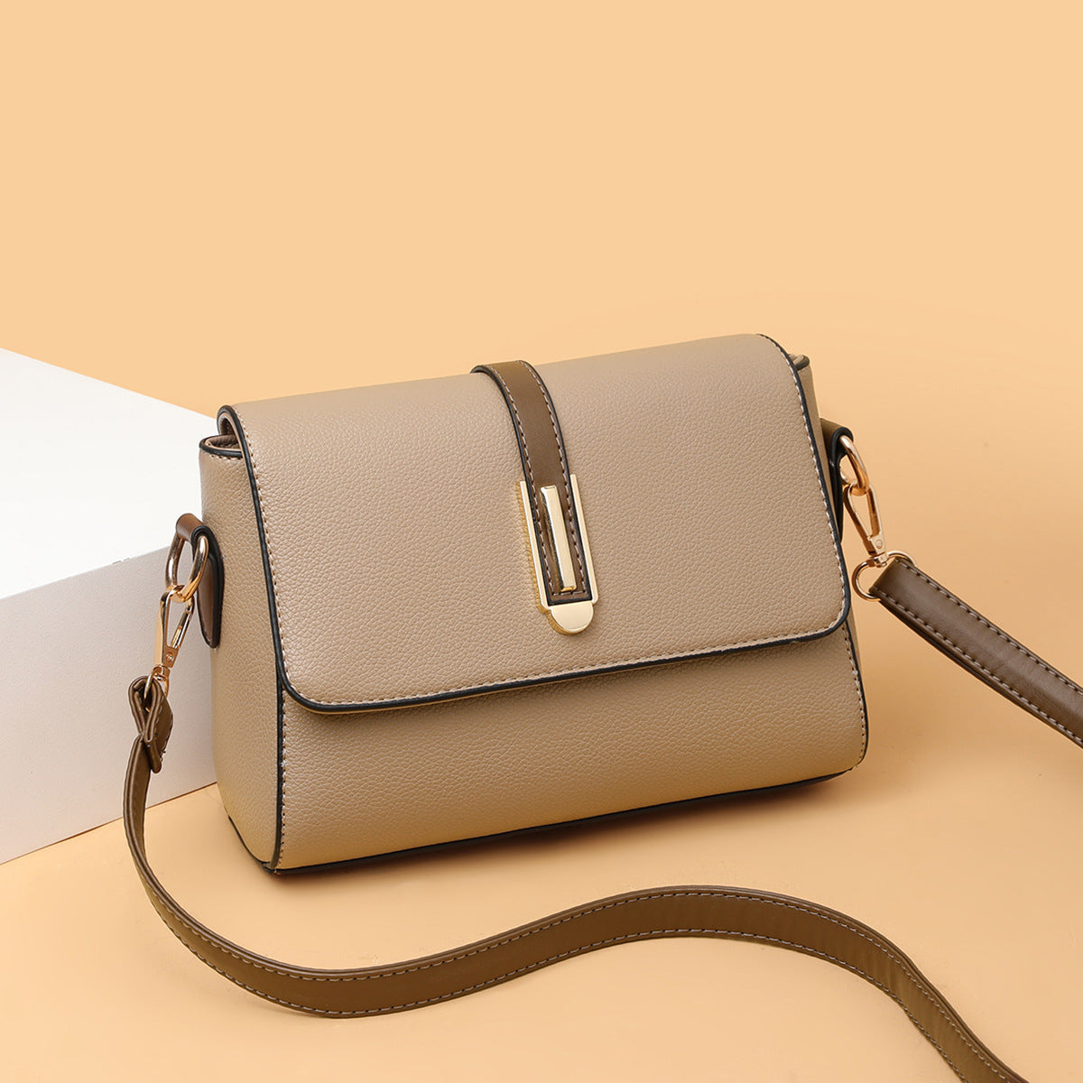 Black soft leather small square crossbody bag for women