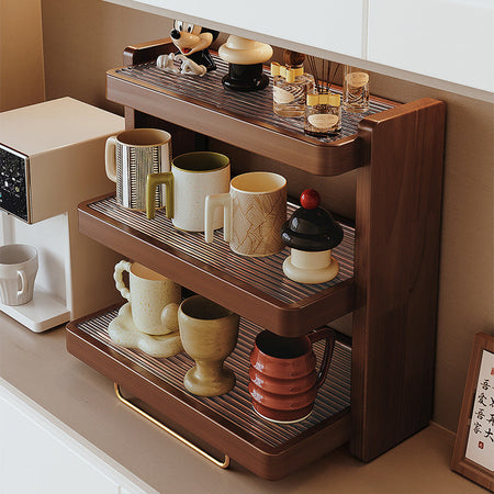 Solid Wood Black Walnut Desktop Cup Storage — 3-tier walnut