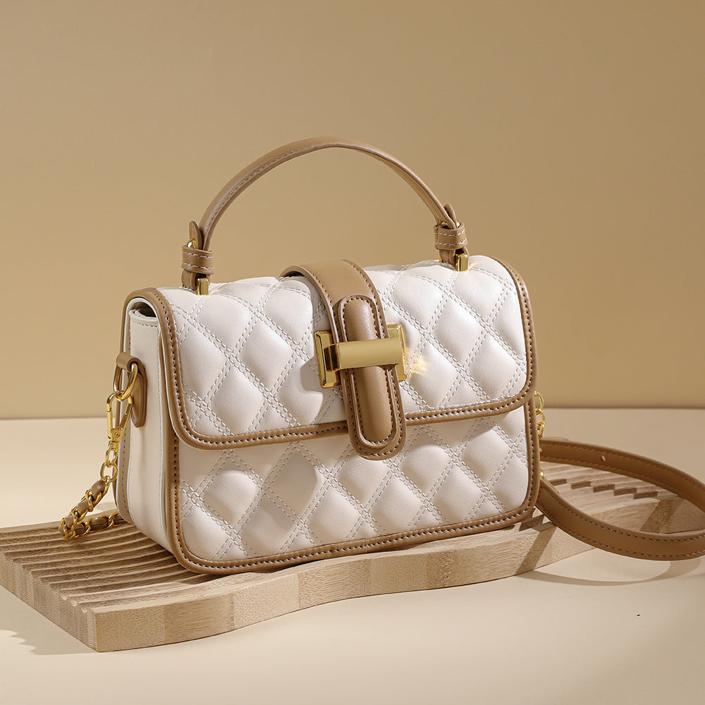 Black quilted chain small square crossbody bag for women