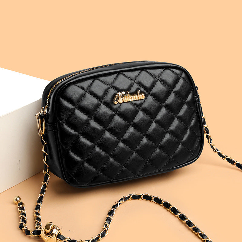 Quilted Three-Zipper Crossbody Camera Bag for Women