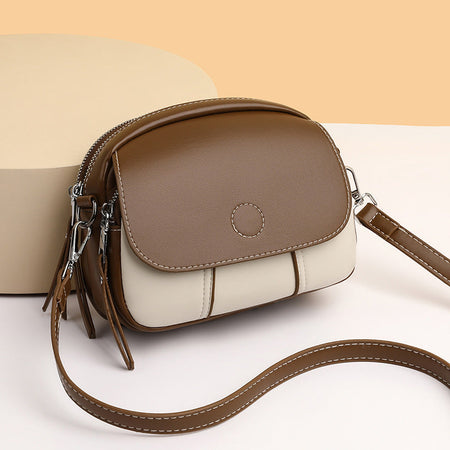 Brown mini round crossbody shoulder bag for women