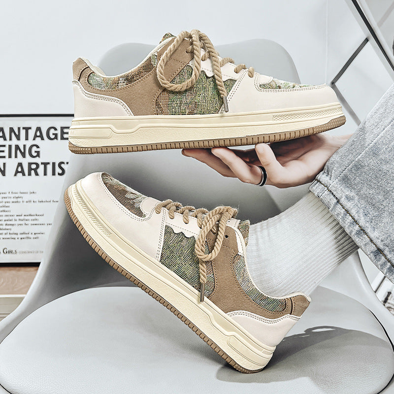 Men’s Color-Block Casual Sneakers – Flat Lace-Up Sports Shoes