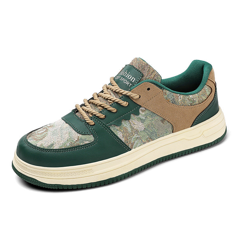 Men’s Color-Block Casual Sneakers – Flat Lace-Up Sports Shoes