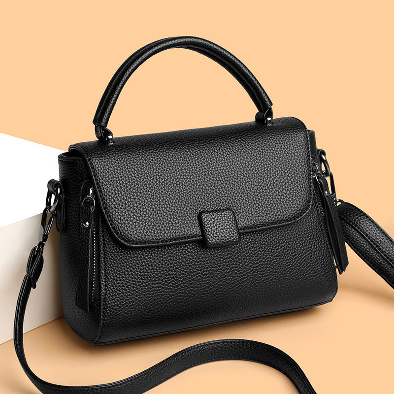 Black large capacity multi-compartment crossbody square bag for women