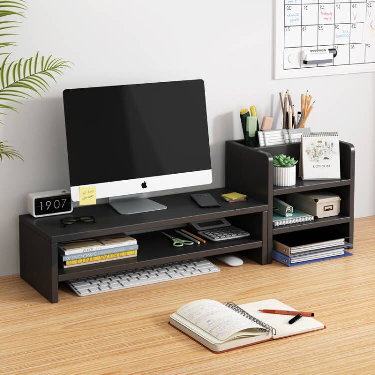Desktop Monitor Stand with Storage Shelf — black