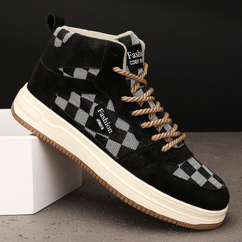 Men’s High-Top Plaid Canvas Sneakers – Retro Casual Board Shoes