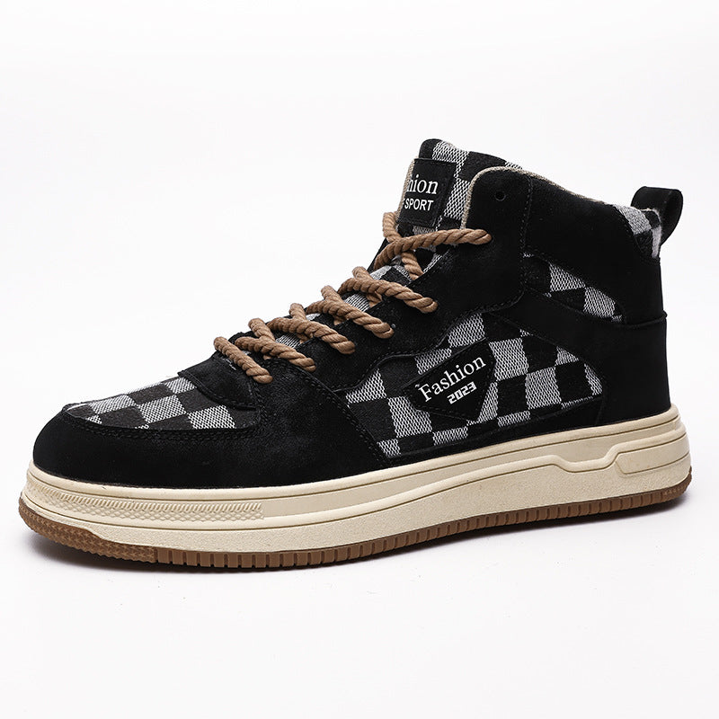 Men’s High-Top Plaid Canvas Sneakers – Retro Casual Board Shoes