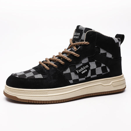 Men’s High-Top Plaid Canvas Sneakers – Retro Casual Board Shoes