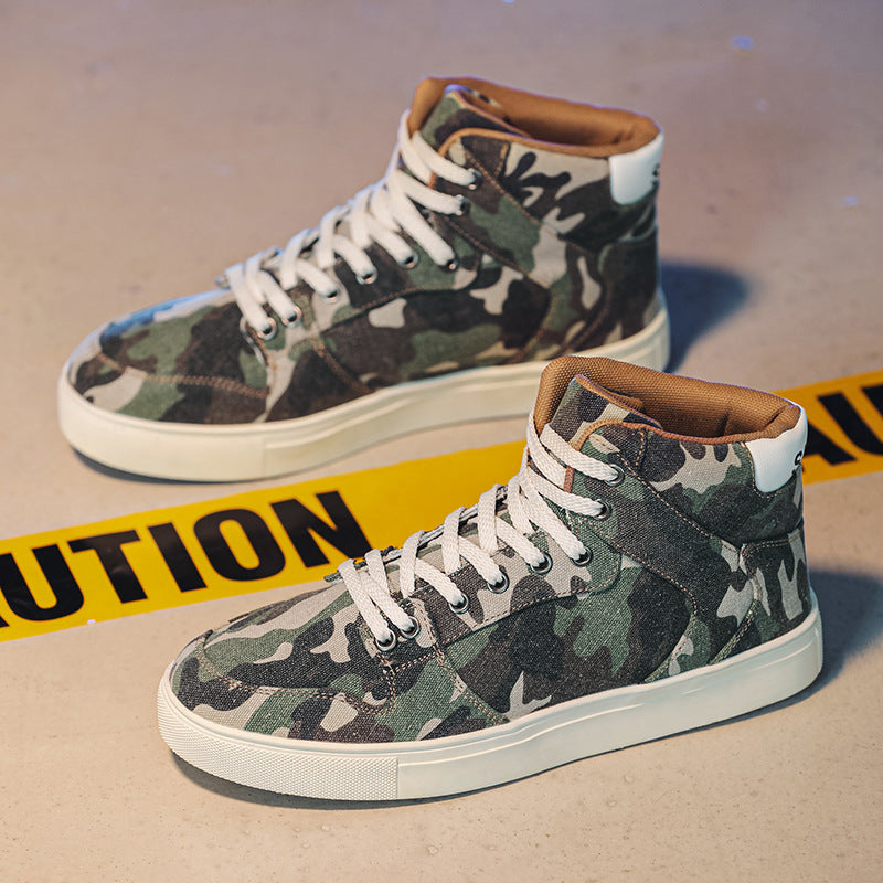 Men’s Camouflage High-Top Canvas Sneakers – Rubber Sole Work