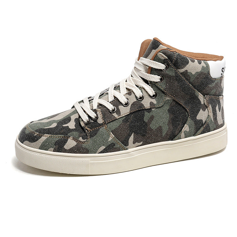 Men’s Camouflage High-Top Canvas Sneakers – Rubber Sole Work Shoes