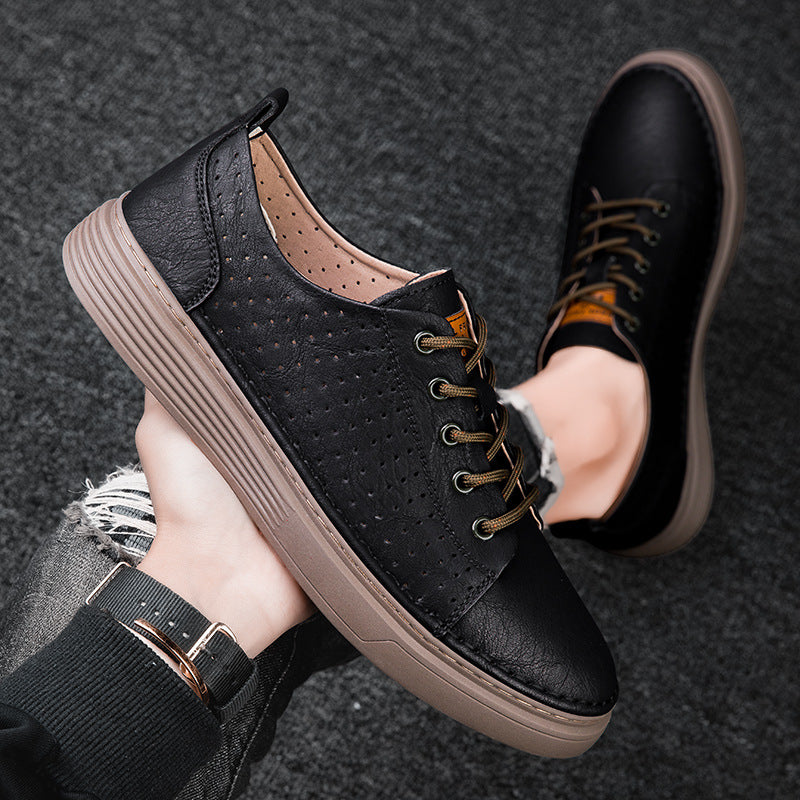 Men’s Low-Top Leather Sneakers – Breathable Vintage Casual Shoes