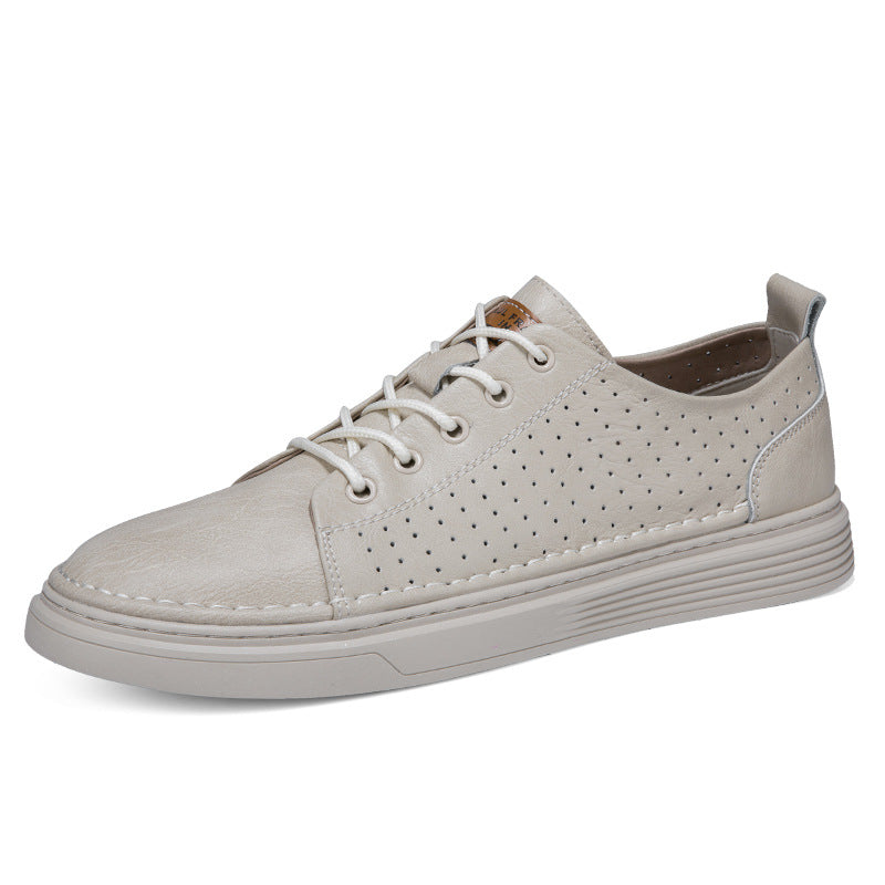 Men’s Low-Top Leather Sneakers – Breathable Vintage Casual Shoes