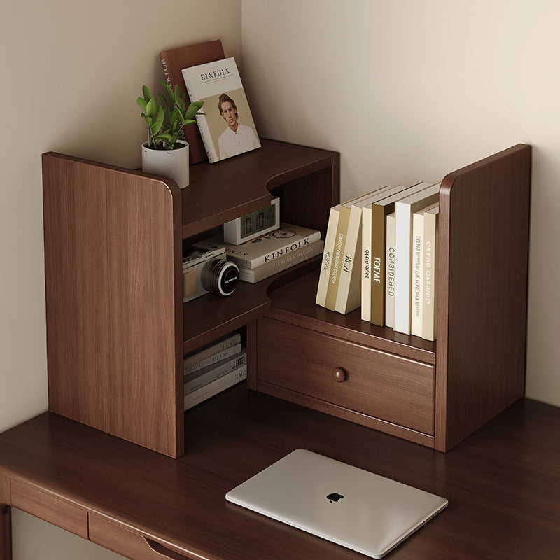 Solid Wood Corner Desktop Bookshelf Storage Rack — walnut