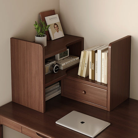 Solid Wood Corner Desktop Bookshelf Storage Rack — walnut