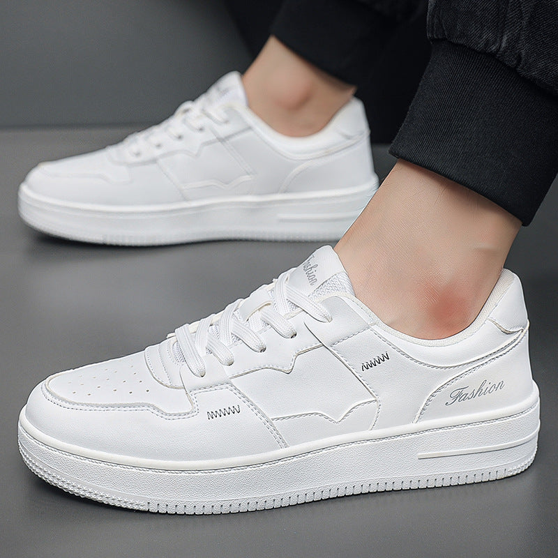 Men’s White Leather Low-Top Sneakers – Hong Kong Style Casual