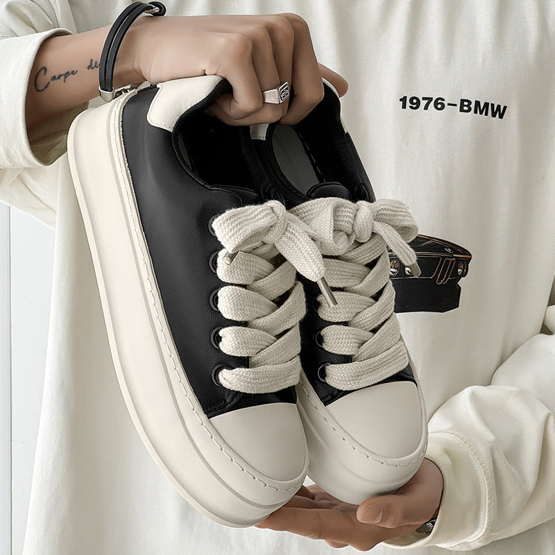 Men’s Black Thick Sole Sneakers – Retro Hong Kong Casual Shoes
