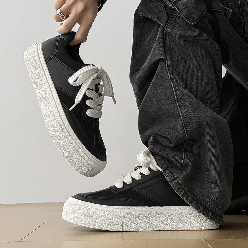 Men’s Retro Thick Sole Sneakers – Black Low-Top Casual Shoes