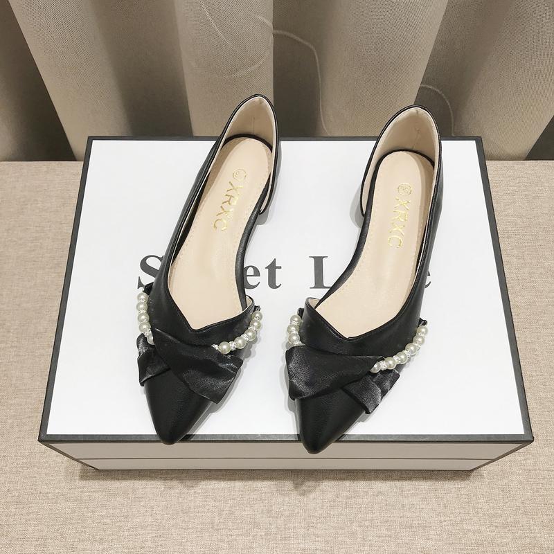 Chanel-Inspired Pointed Toe Pearl Slip-On Shoes