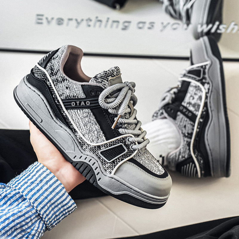 Men’s Korean Style Flat Sneakers – Thick Sole Casual Sports Shoes