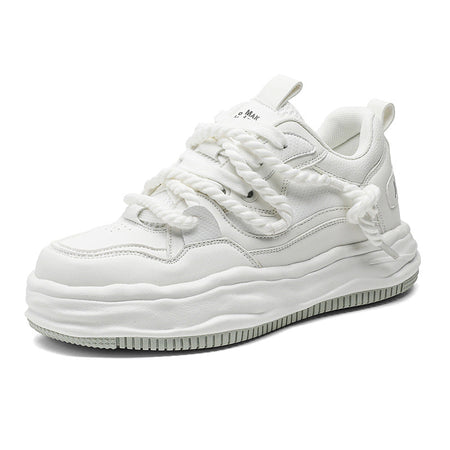 Couple Low-Top White Sneakers – Thick Sole Casual Lace-Up Shoes