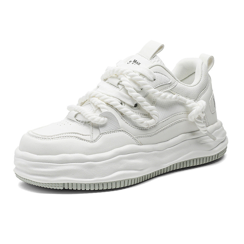 Couple Low-Top White Sneakers – Thick Sole Casual Lace-Up Shoes