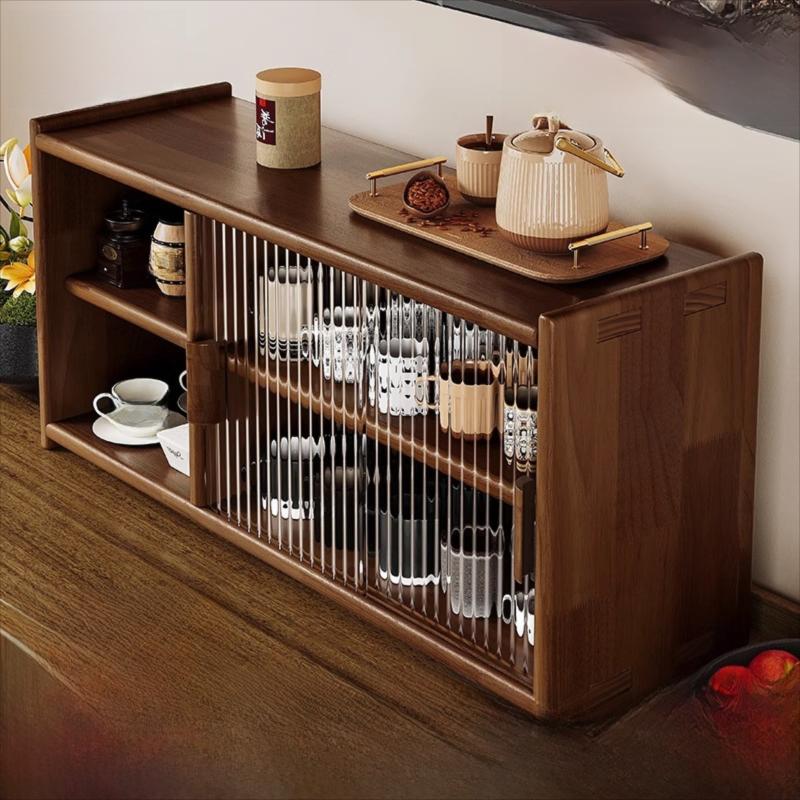 Solid Wood Dustproof Glass Tea Cup Storage — red